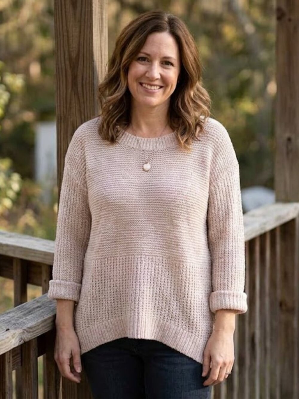 Chico's Size 2 / Large Cream Pink Metallic Knit Pullover Sweater Drop Shoulder